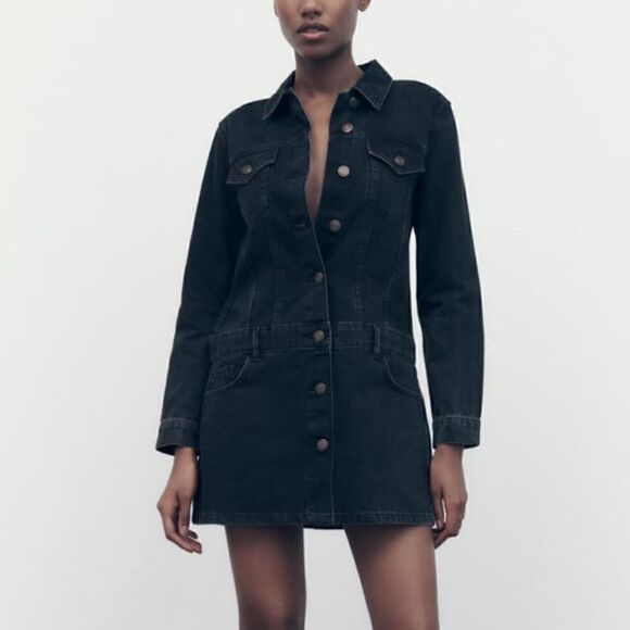 NWT Zara Long Sleeve Denim Dress - Picture 2 of 13
